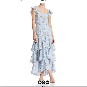 Aqua floral print tiered maxi dress-Size Large